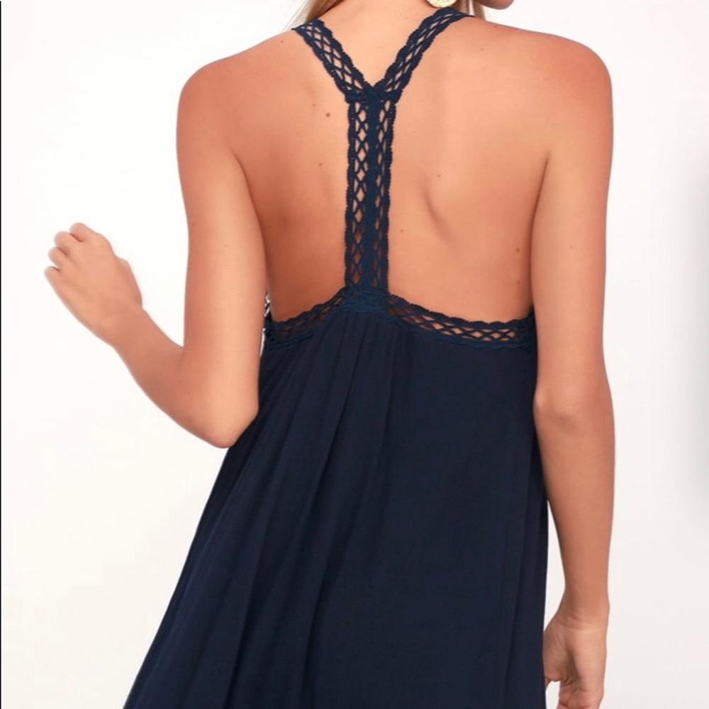 Lush Navy Blue Crochet Dress - Picture 3 of 7